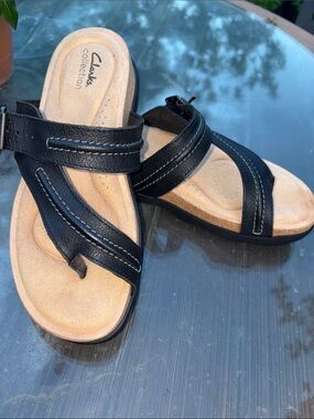 Clarks Brynn Madi Black Leather Women’s Sandals NWB